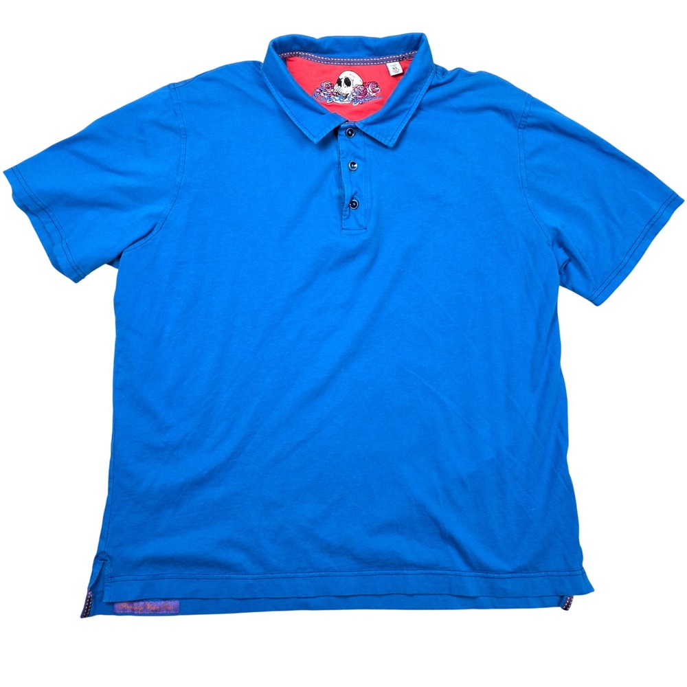 Robert Graham Mens Blue Skull Roses Graphic Polo Shirt XL Classic Fit